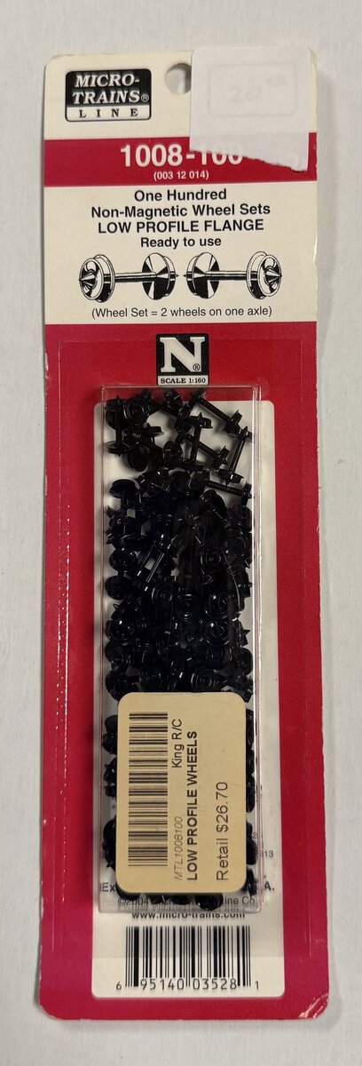 Micro-Trains 1008-100 N Scale Non-Magnetic Wheel Sets-Low Profile Flange