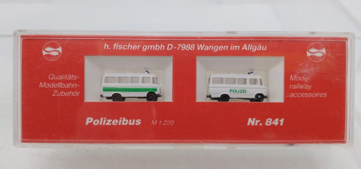 Hannes Fisher 841 Z Scale White & Green Polizeibus (Set of 2)