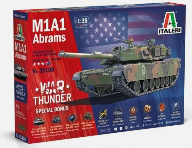 Italeri 35108 1:35 M1A1 ABRAMS: WAR THUNDER Plastic Model Kit