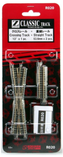 Rokuhan R020 Z Gauge Crossing 13 Degree (1) & Straight Track 53.6mm (2 Pieces)