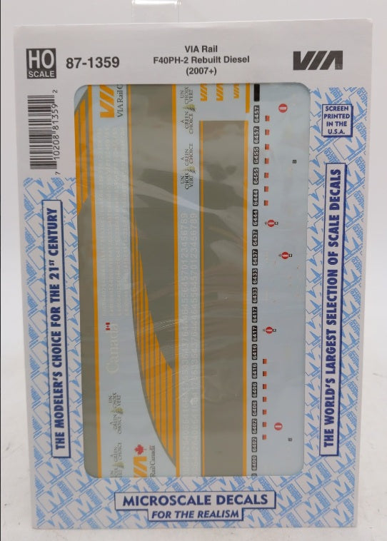 Microscale 87-1359 HO Scale VIA Rail F40PH-2 Rebuilt Diesel (2007+) Decal Sheet