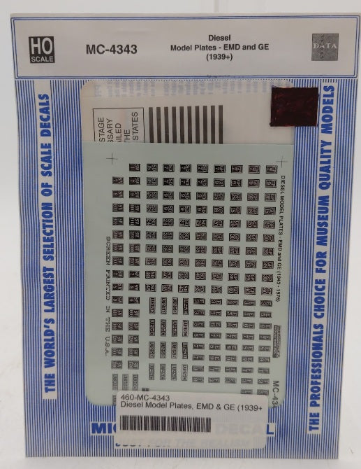 Microscale MC-4343 HO EMD & GE Diesel Model Plates 1939+ Decal Set