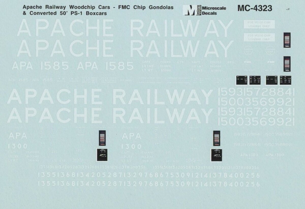 Microscale MC-4323 HO Apache Railway Woodchip Cars New & Rebuilt Decal Sheet