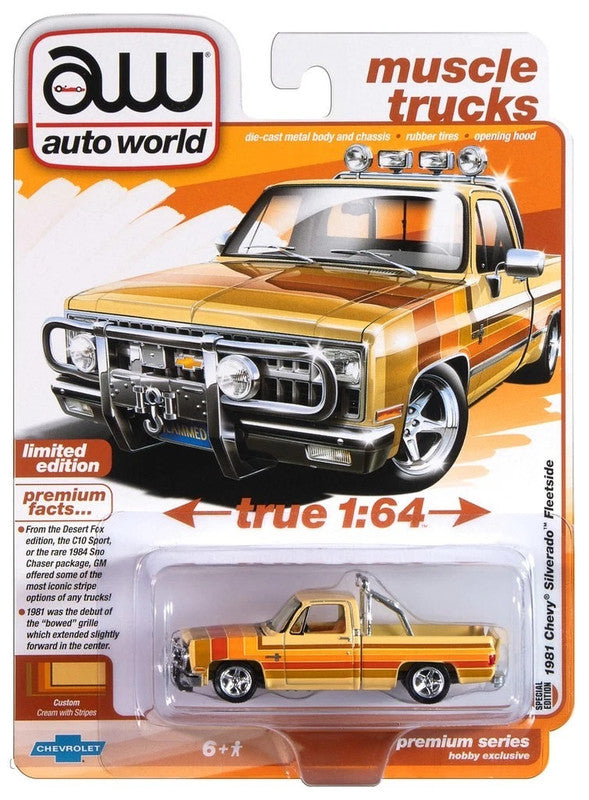 Auto World AWSP191-CASE 1:64 Custom Cream 1981 Chevy Silverado Fleetside Pickup