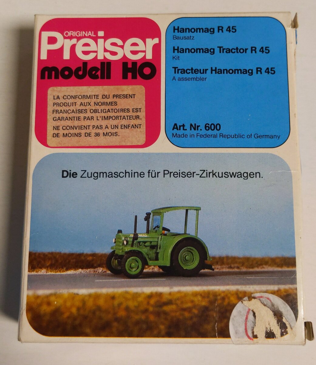 Preiser 600 HO Scale Hanomag Tractor R 45 Model Building Kit