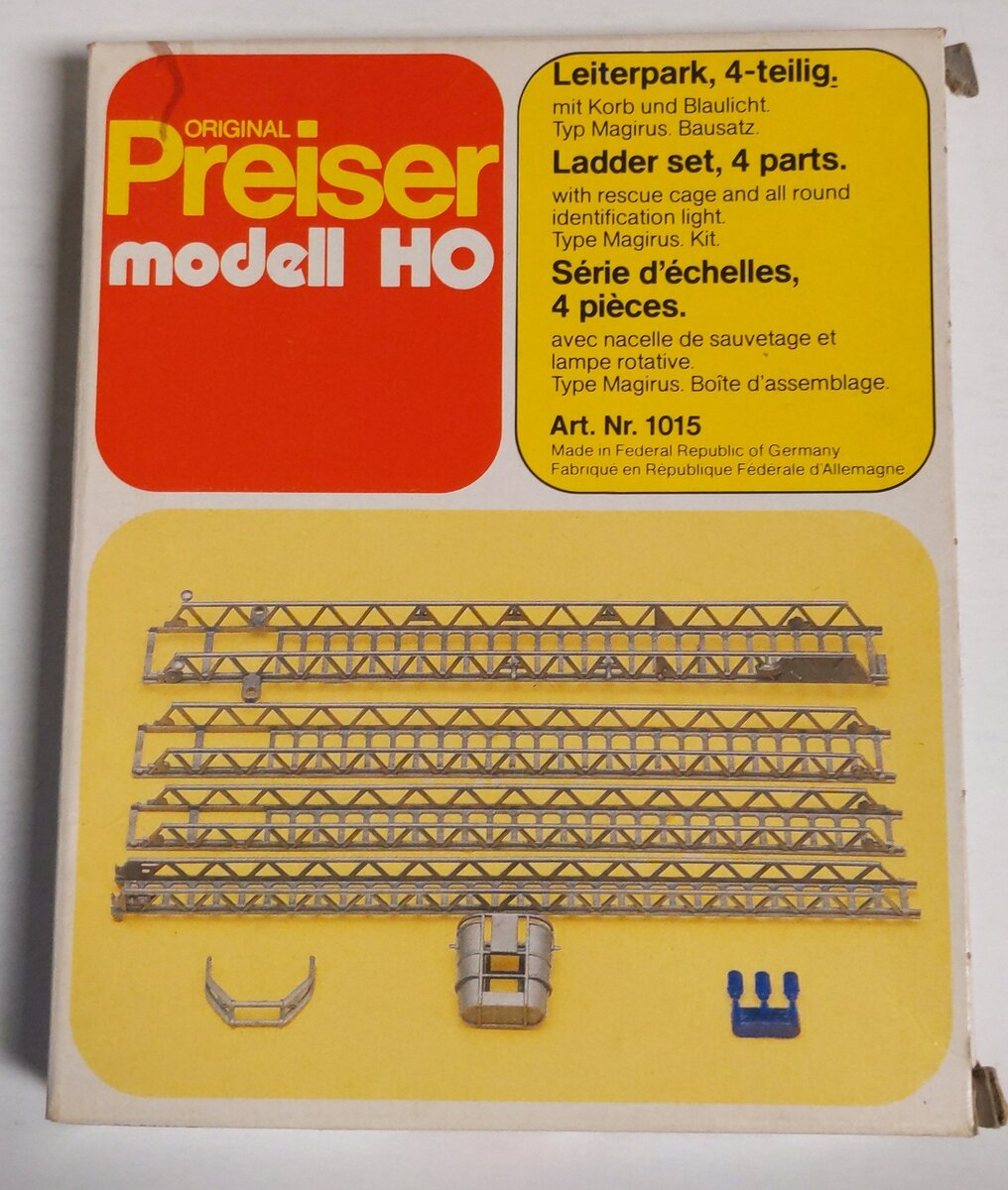 Preiser 1015 HO Scale Ladder Set with Rescue Cage and All Round Identification