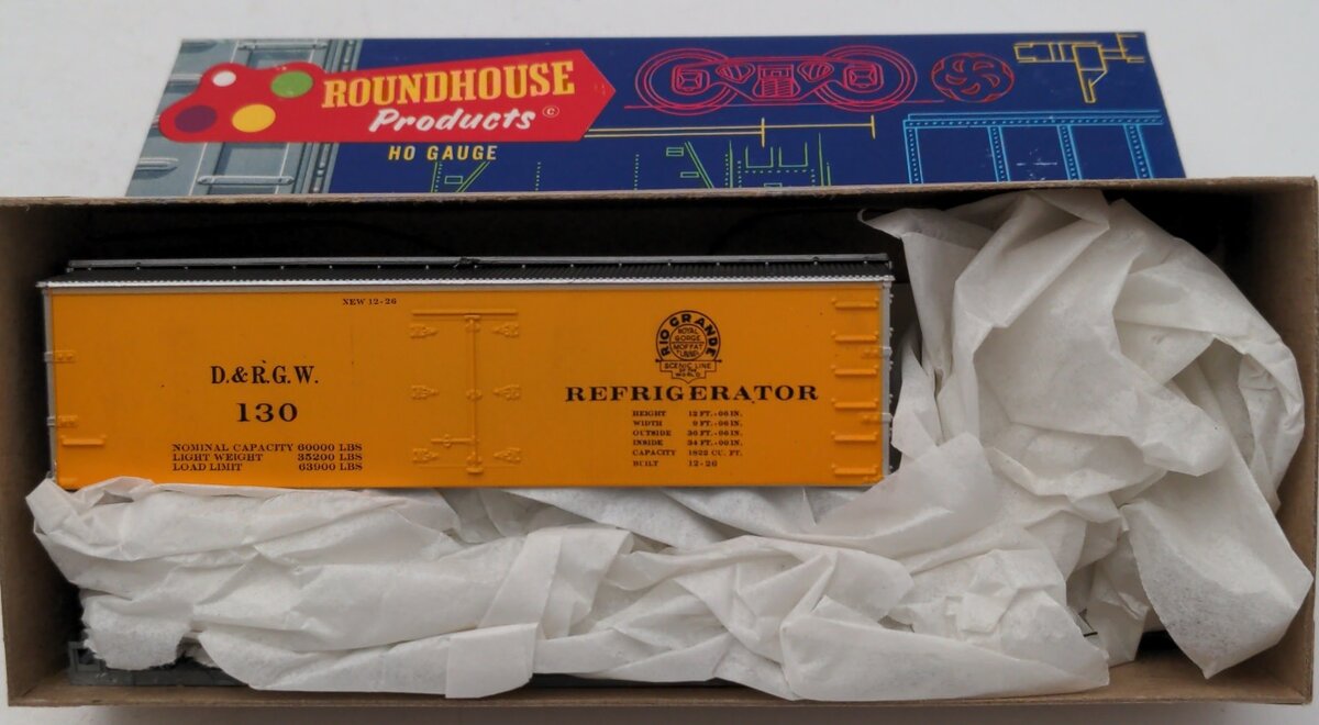 Roundhouse 3012 HO Denver & Rio Grande Western 36' Refrigerator Car # 130 Kit