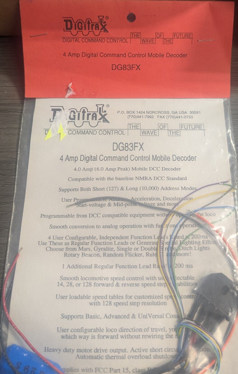 Digitrax DG83FX 4-AMP Digital Command Control Mobile Decoder Unit