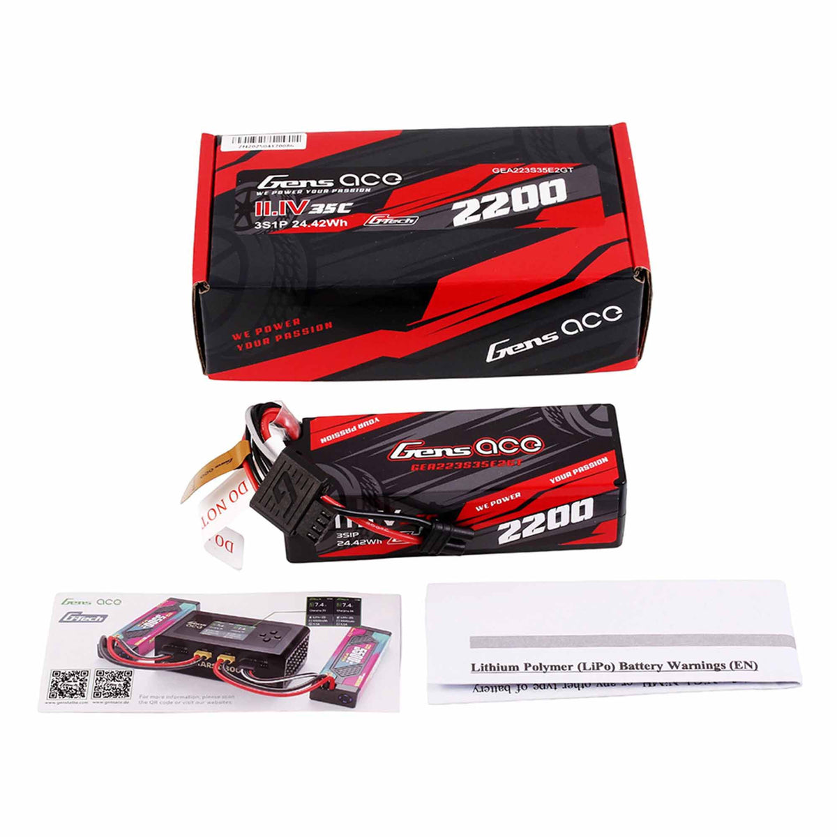Gens Ace 223S35E2GT 11.1V 2200mAh 3S 35C Hardcase G-Tech LiPo Battery: IC2