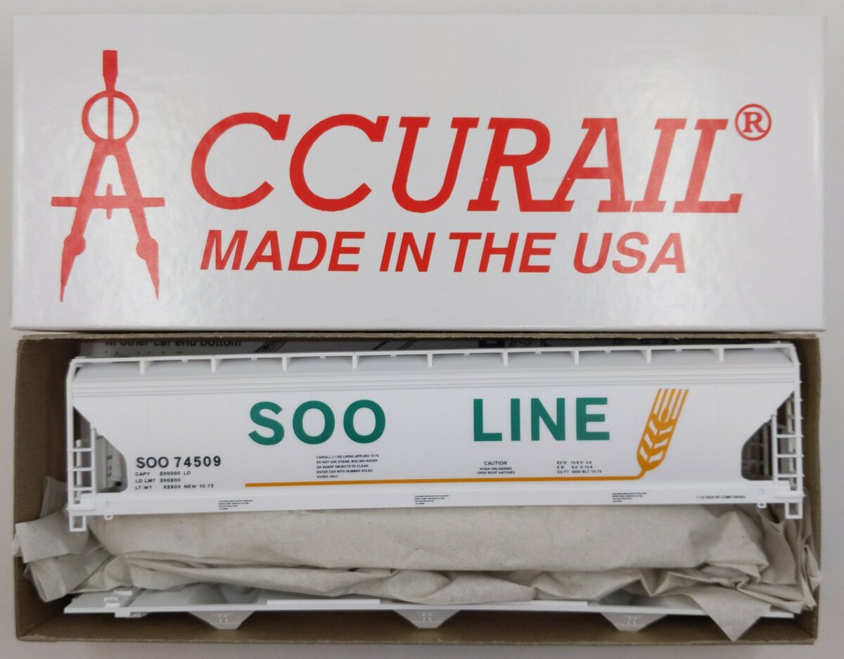 Accurail 3369 HO SOO Line ACF 3-Bay Covered Hopper Kit #74568