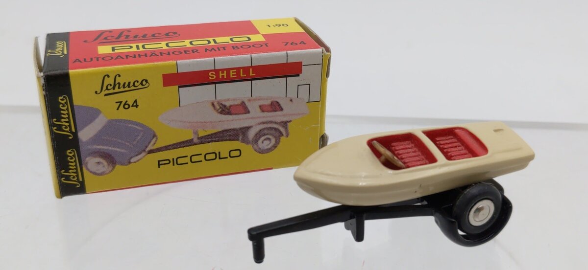 Schuco 764 1:90 Scale Piccolo Trailer With Boat Metal