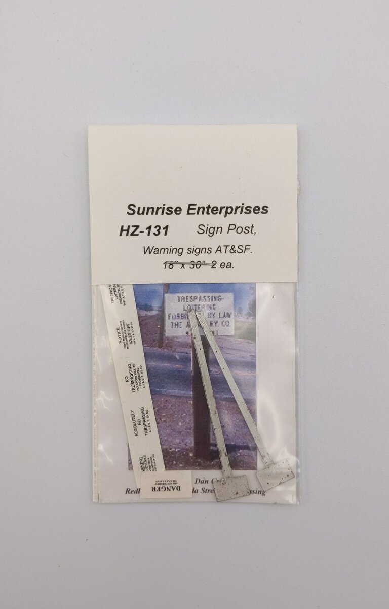 Sunrise HZ-131 HO Warning Signs AT&SF 18"X30" 2 Pack w/Decals