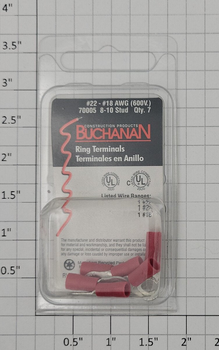 Acme 7109446 Buchanan Ring Terminals #22-#18 AWG (Pack of 7)