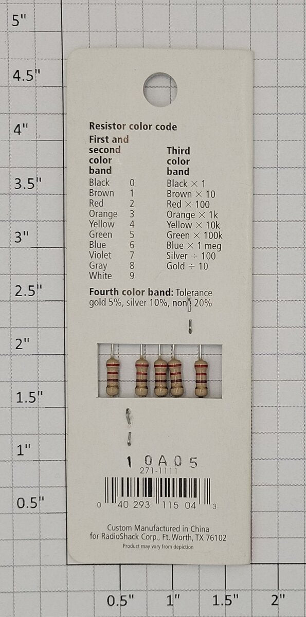 Radio Shack 271-1111 220 Ohm 1/2 Watt 5% Resistor Pack (Pack of 5)