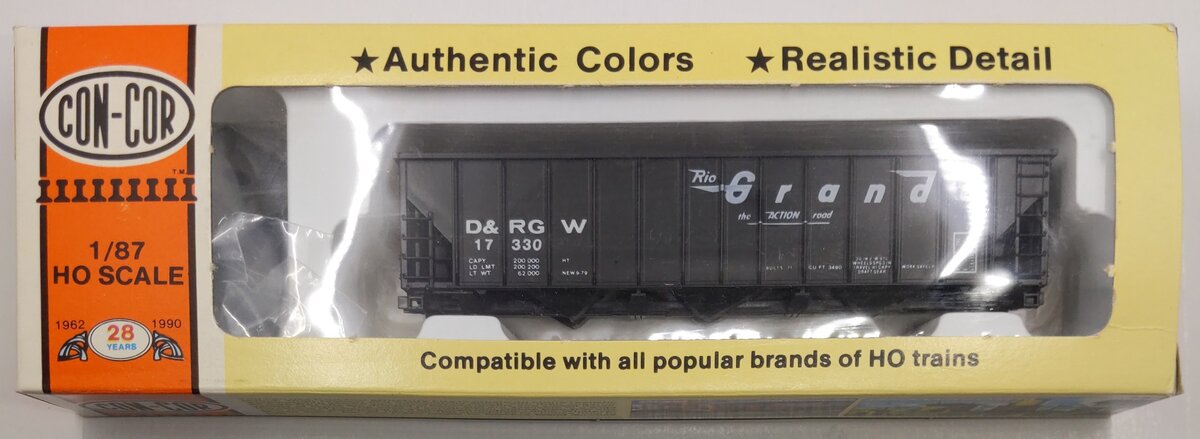 Con-Cor 001-009307 HO Scale Rio Grande 12 Panel 100 Ton Coal Hopper #:17330