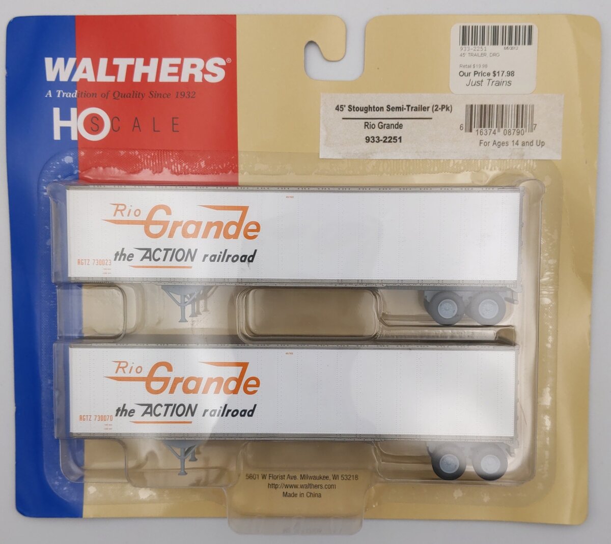 Walthers 933-2251 HO 45' Stoughton Semi-Trailer 2-Pack
