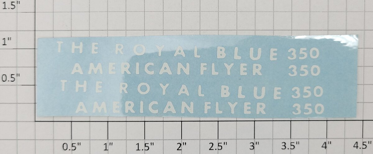 American Flyer ST-350 White Lettering Royal Blue Block Letters Sticker Set