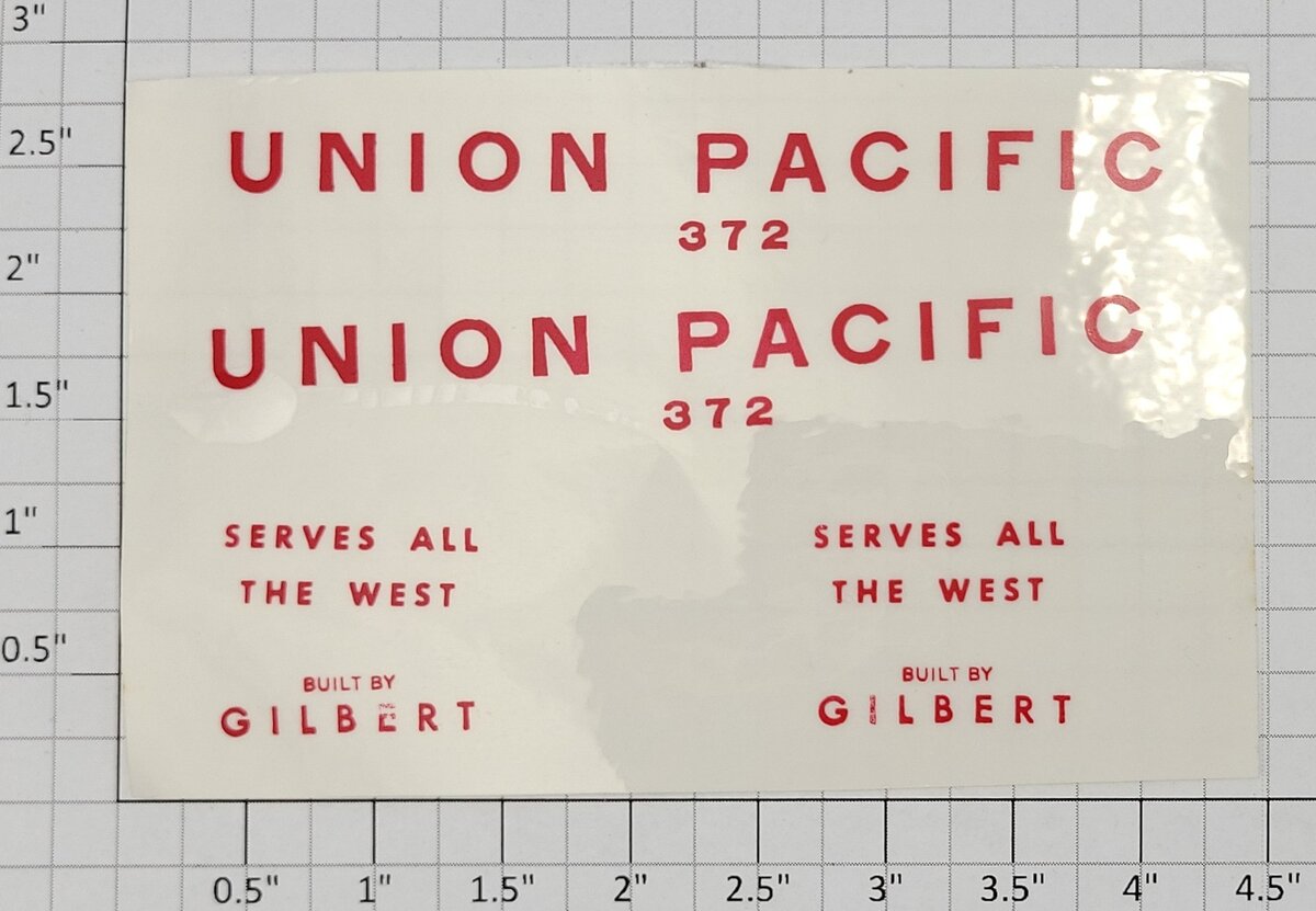 American Flyer ST-372 Red Lettering Union Pacific 372 Sticker Decal Set