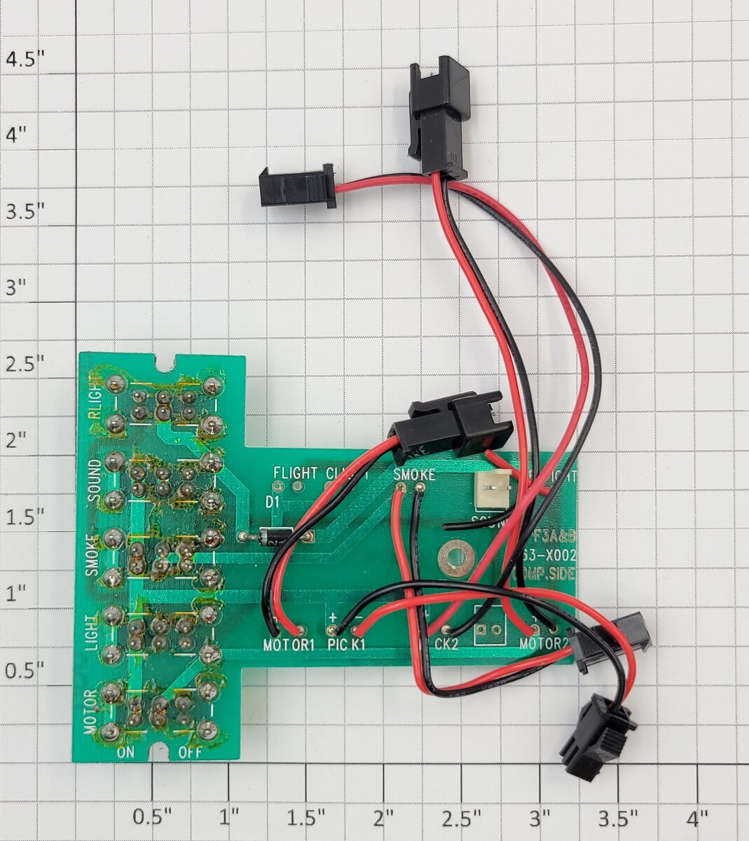 USA Trains 663-X002 F3A Main PCB Circuit Board with Switches and Cables