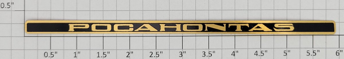 American Flyer JTR-907 Wide Gauge Black/Gold "Pocahonatas" Adhesive Name Plate
