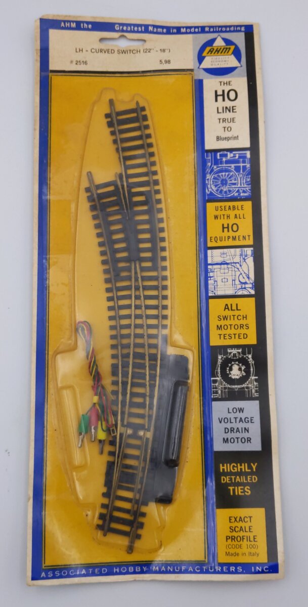 AHM 2516 HO Scale Curved Switch Track (22" - 18")