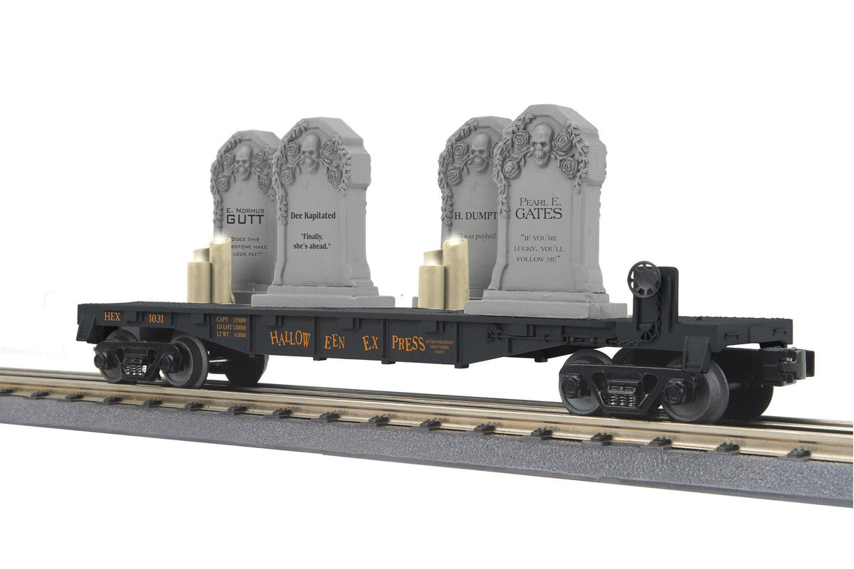 MTH 3076927 O Halloween Flat Car with Headstones & Flickering Lighted Candles