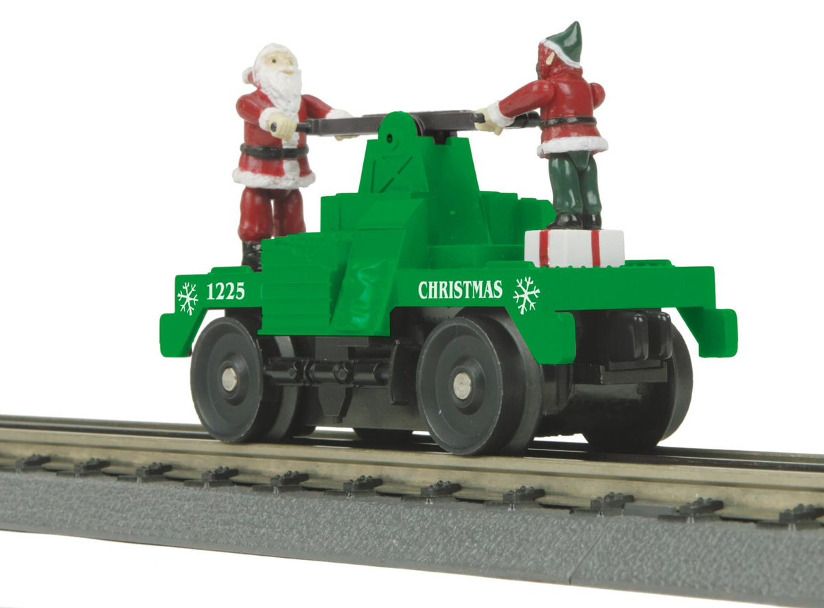 MTH 30-5256 O Christmas Green Operating Hand Car w/Santa and Elf