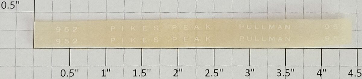 American Flyer TRS0844 White "Pikes Peak Pullman 952" Dry Transfer Decal