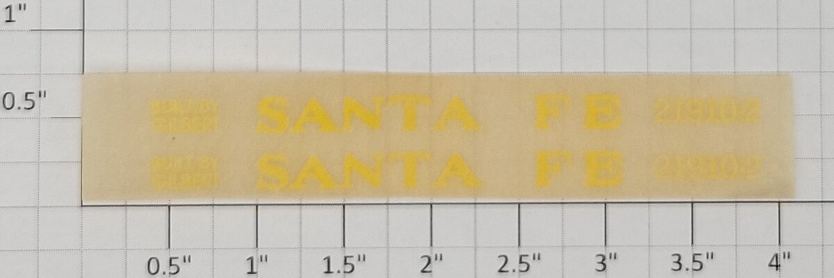 American Flyer TRS0811-C 21910-2 Yellow Santa Fe Dry Transfer Decal Set