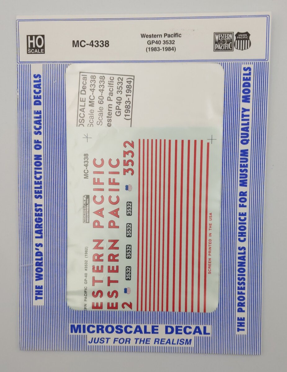 Microscale MC-4338 HO Western Pacific GP40 3532 (1983-1984) Decal