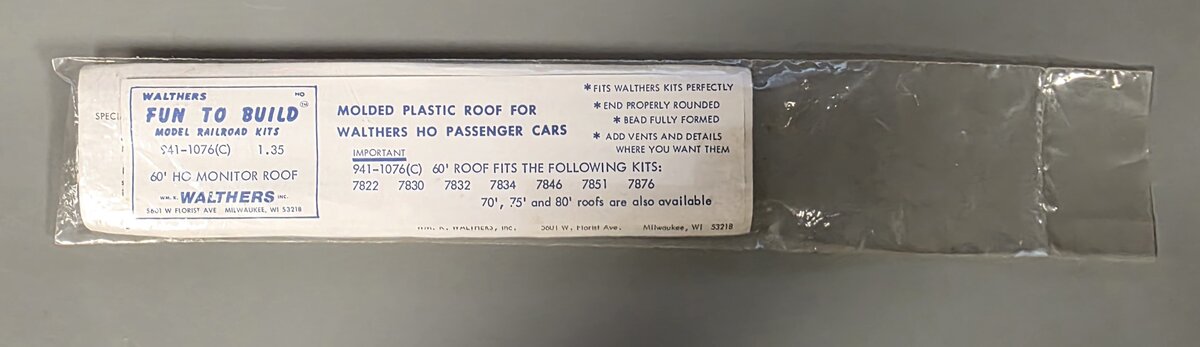 Walthers 941-1076(C) HO Fun to Build 60' Plastic Monitor Roof