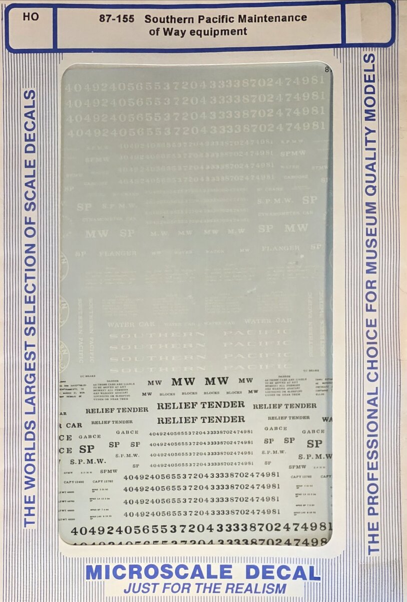 Microscale 87-155 HO Southern Pacific Maintenance of Way Equipment Decal Sheet