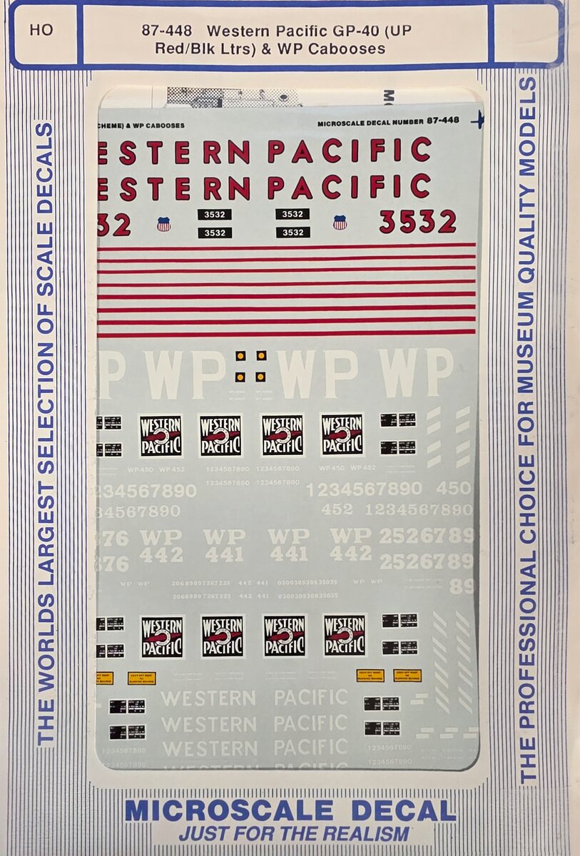 Microscale 87-448 HO Western Pacific GP-40 & WP Cabooses Decal Sheet