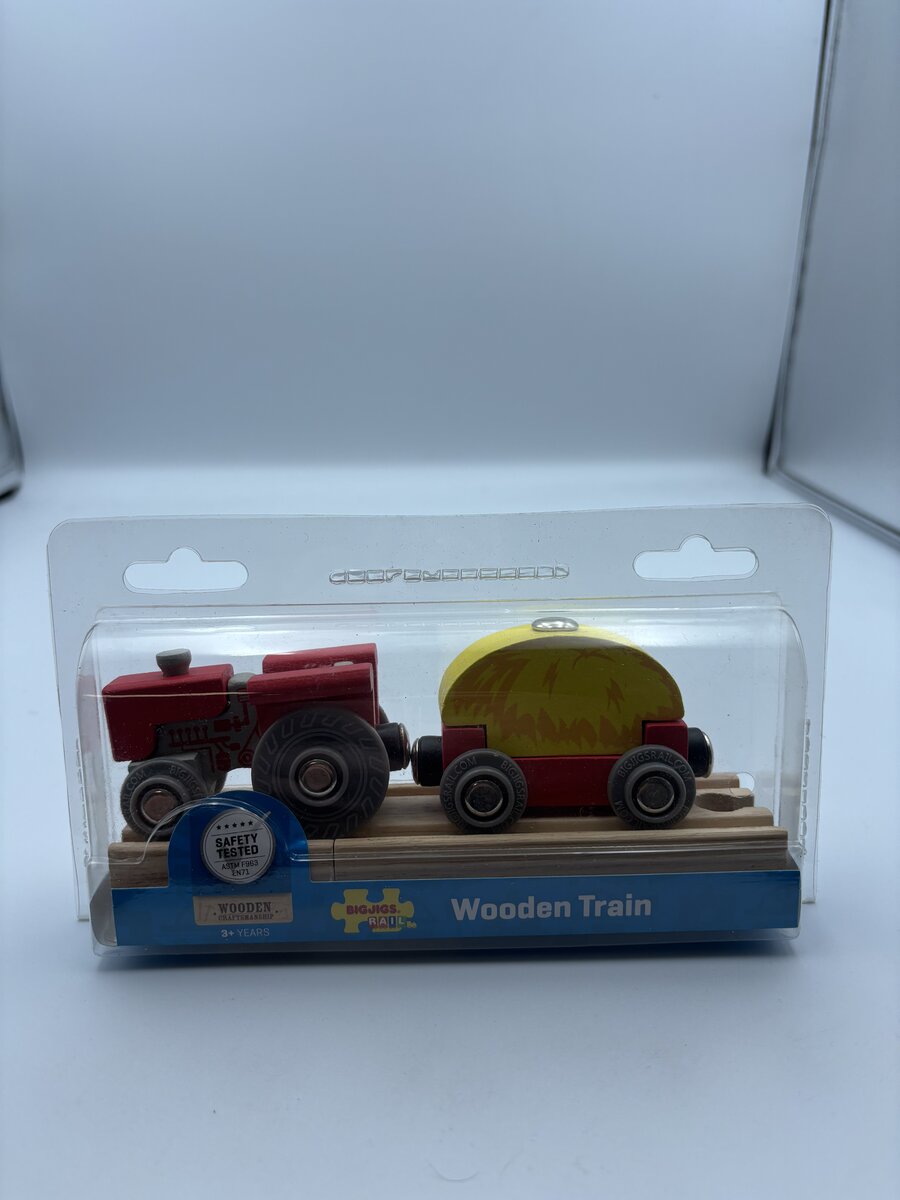 Big Jig Rails BJT495 Wooden Train/Red Tractor and Wagon