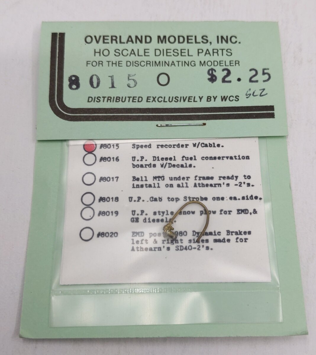Overland 8015 HO Scale Speed Recorder with Cable