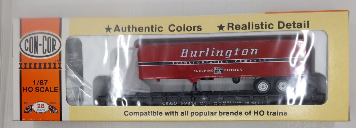Con-Cor 0001-009186-3 HO Scale 54' TOFC Kit Burlington Red/Black Trailer