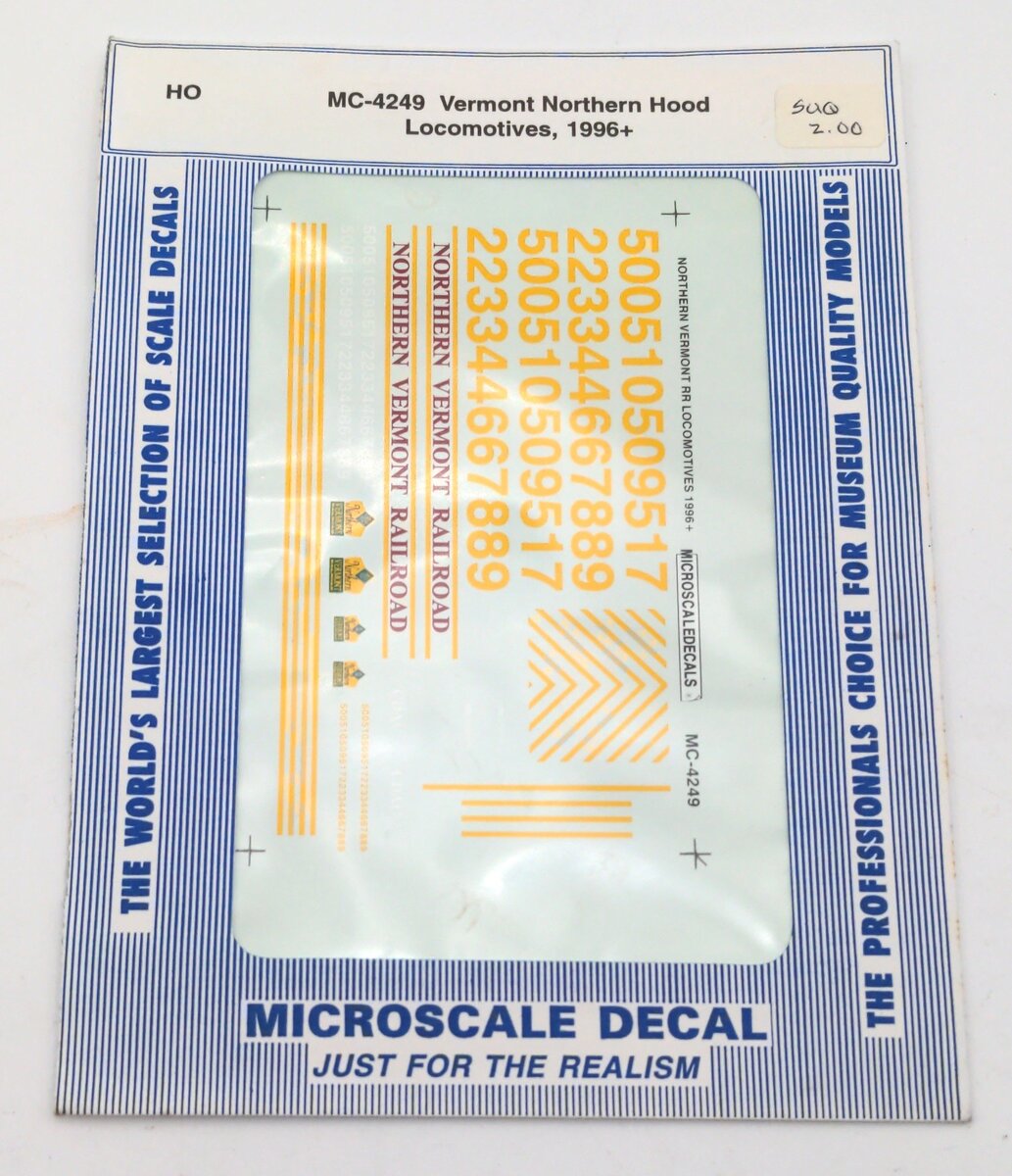 Microscale MC-4249 Vermont Northern Hood Locomotive 1996+ Decal Sheet