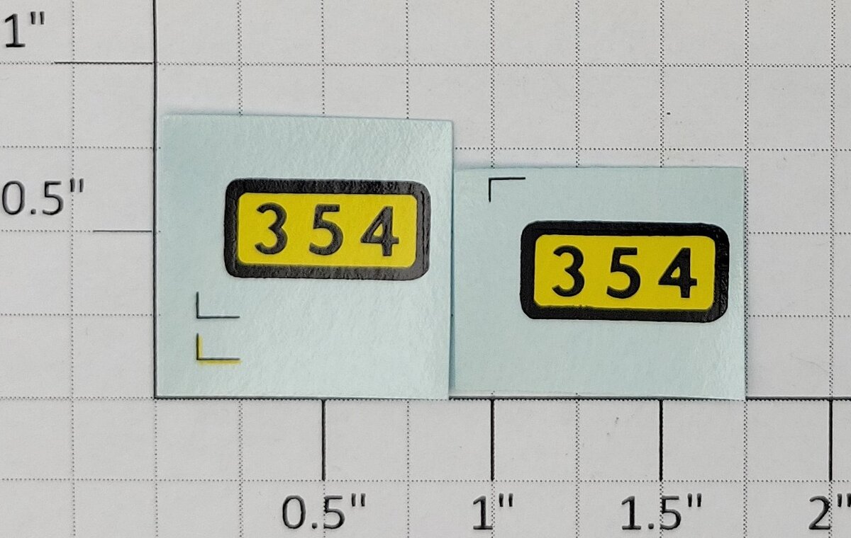 American Flyer WS-354 Yellow and Black "354" Water Soluble Decal (Set of 2)