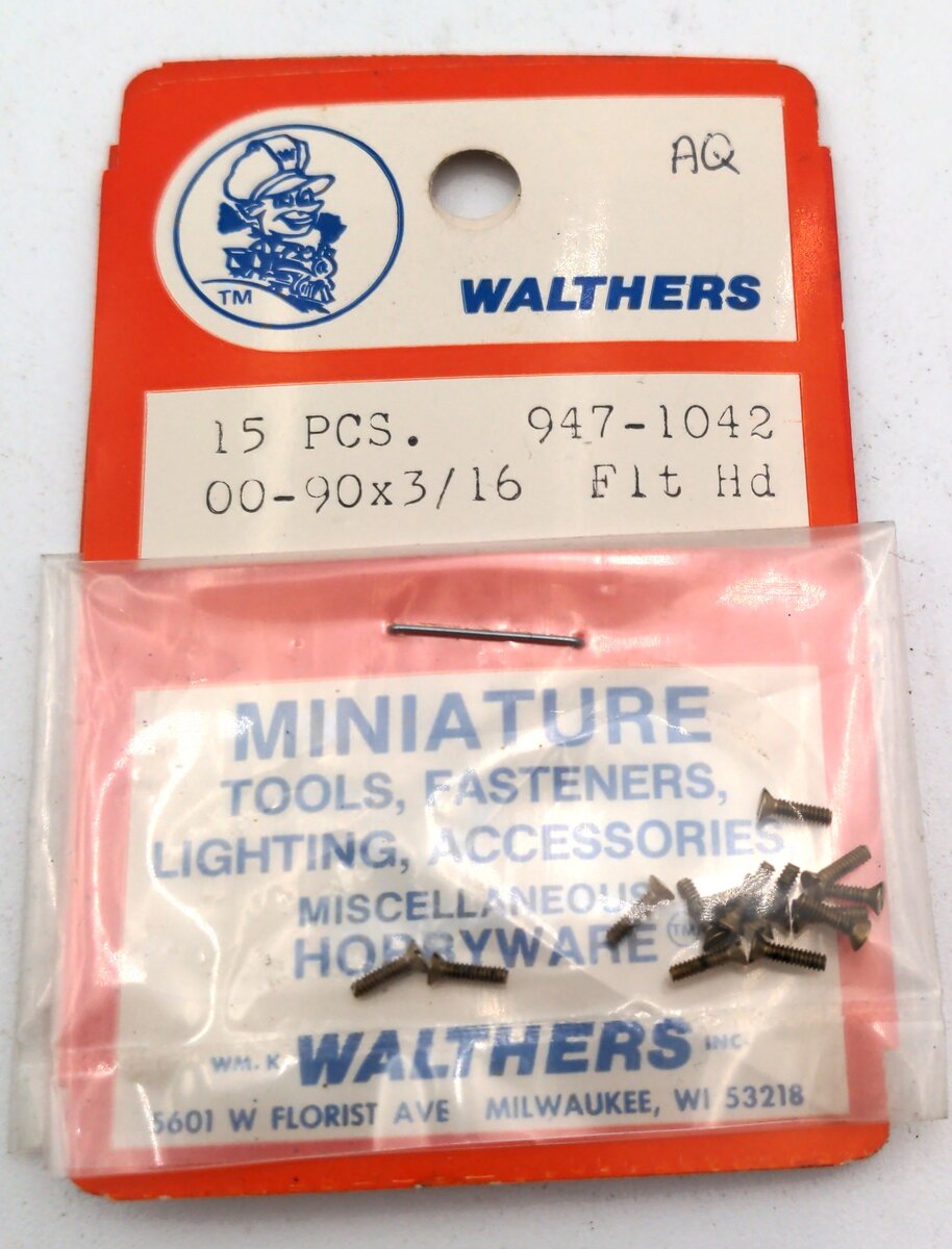 Walthers 947-1042 00-90 x 3/16 Flat Head Screws (pack of 15)
