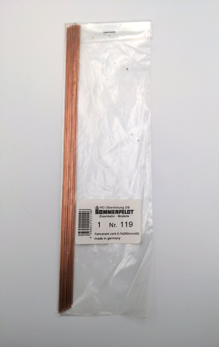 Sommerfeldt 119 HO Single Overhead Wire 0.7mm, Length 250mm (Pack of 40)