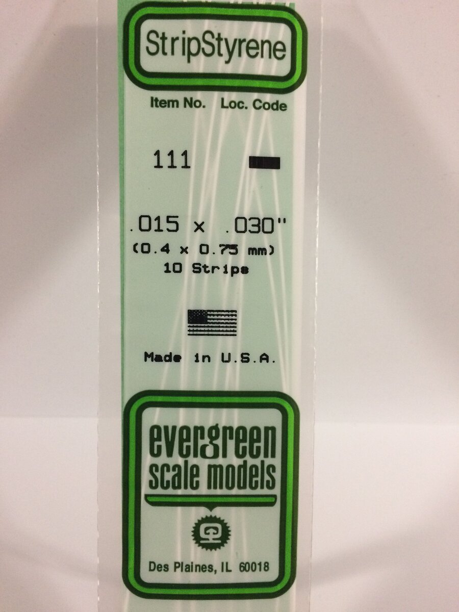 Evergreen Scale Models 111 .015" x .030" x 14" Polystyrene Strips (Pack of 11)