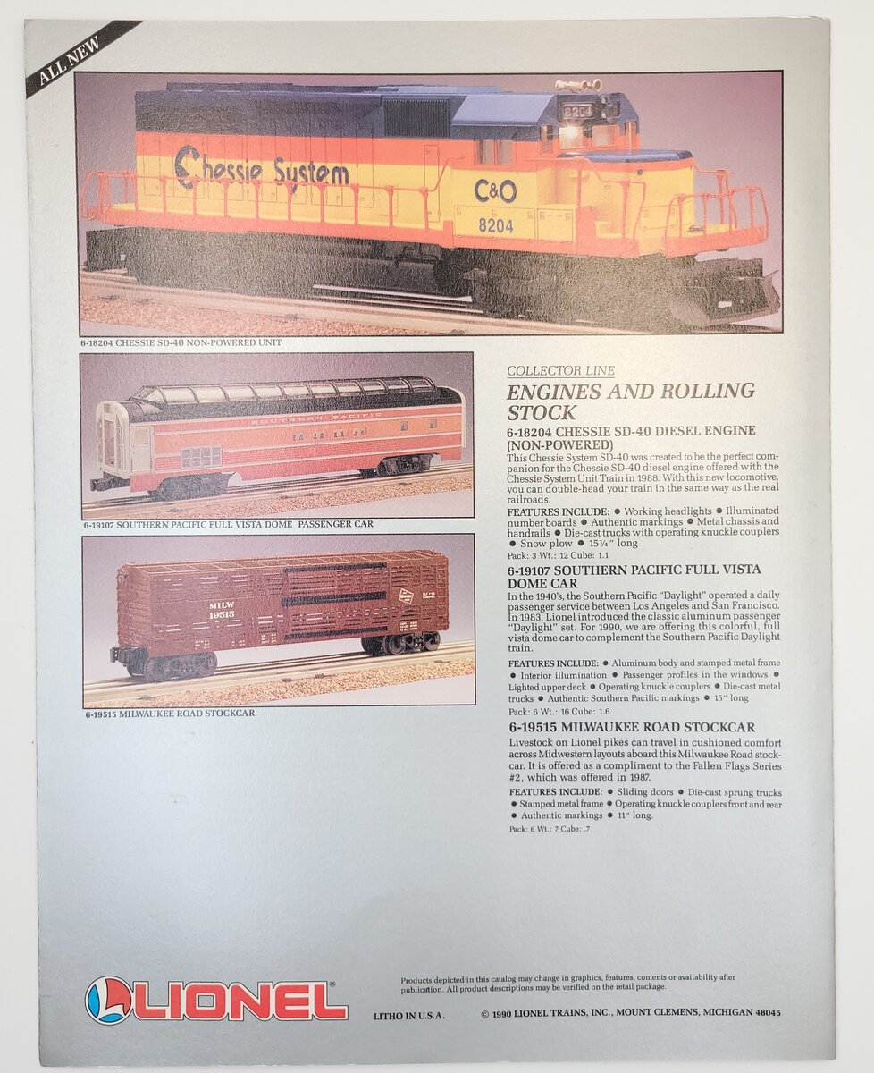 Lionel 1990-C Electric Trains 1990 Stocking Stuffer Catalog