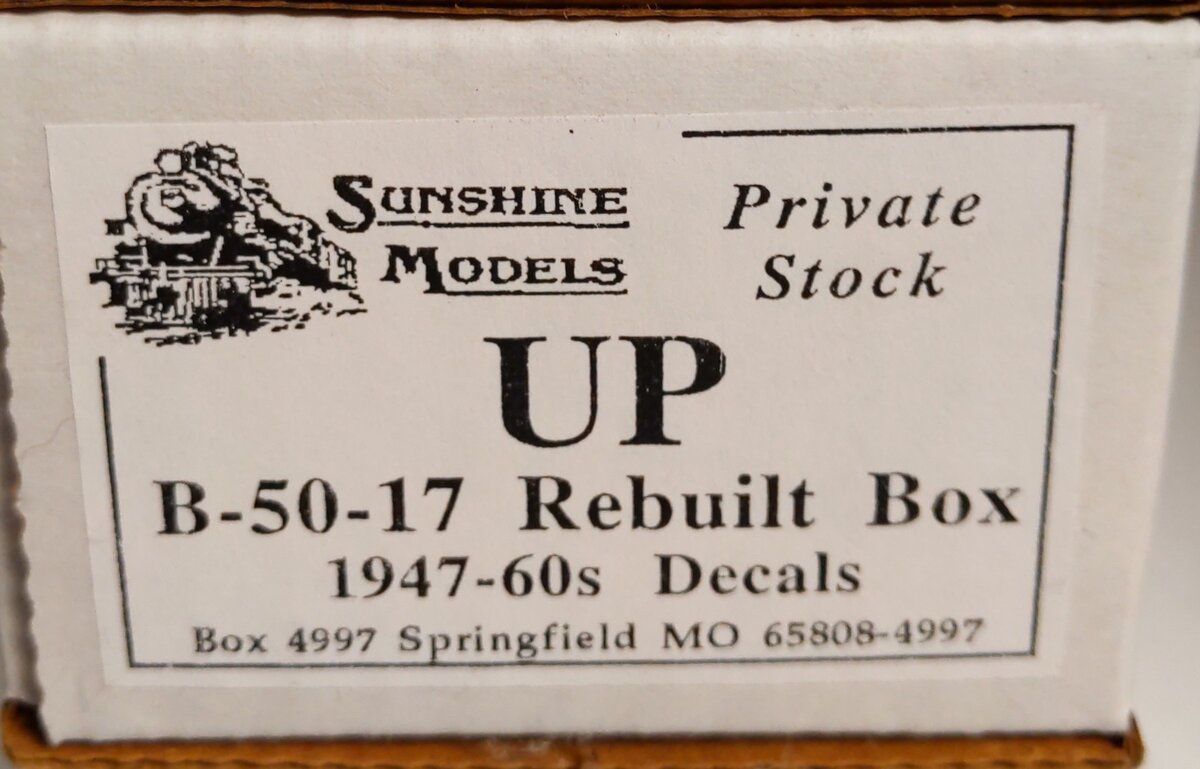 Sunshine Models B-50-17 HO Union Pacific Private Stock Rebuilt Box w/ Decals