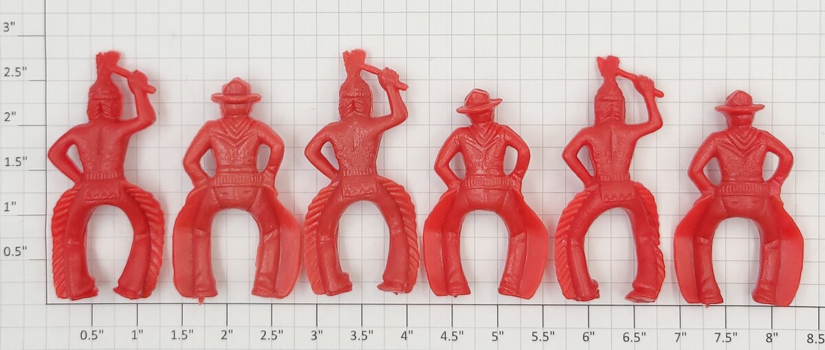Acme 0108-05 Vintage Red Plastic Horse Riding Cowboys and Indians (Bag of 8)