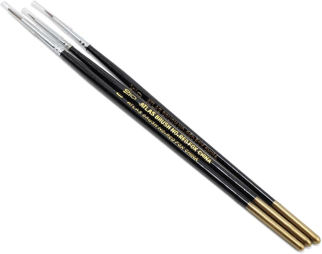 Atlas Brush REDFOX 3pc 10/0 5/0 #0 Red Sable Brush (Set of 3)