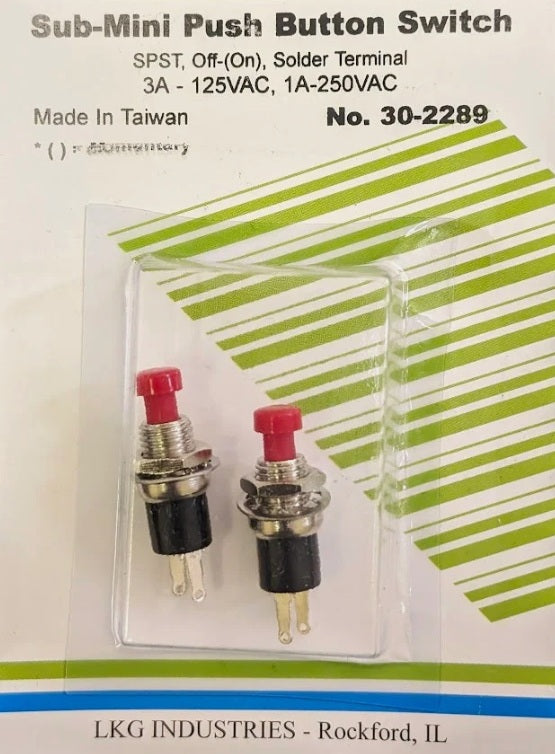 Philmore 30-2289 Sub-Mini Push Button Switch 3A 125VAC / 1A 250VAC Off - On