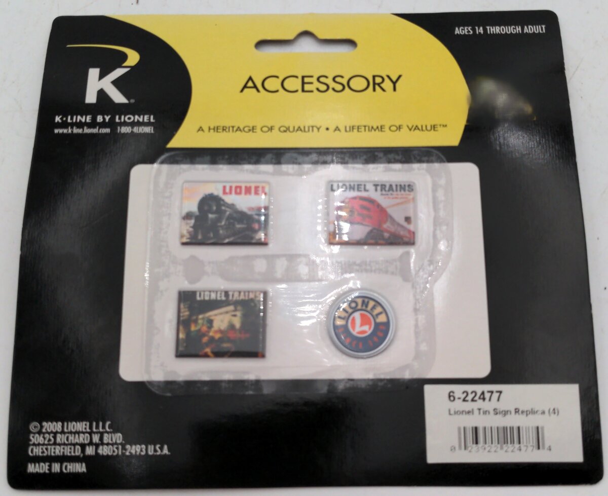 K-Line 6-22477 Lionel Tin Sign Replica 4pk (Pack of 4)