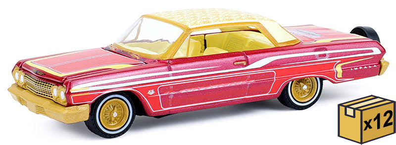 Greenlight Collectibles 2020001-CASE-12 1:64 Red/Gold '63 Chevy Impala Lowrider