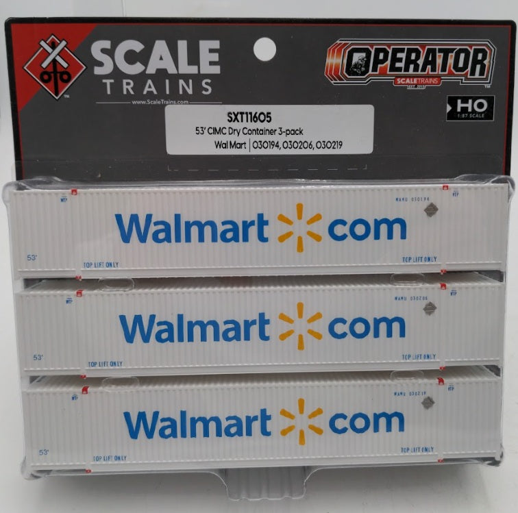Scale Trains SXT11605 HO Scale Walmart com 53ft CIMC Dry Container (Set of 3)