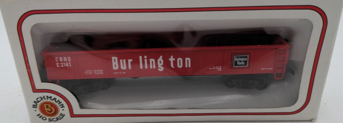 Bachmann 0941 HO Scale Train Red Burlington 42' Gondola Car Road # E3141
